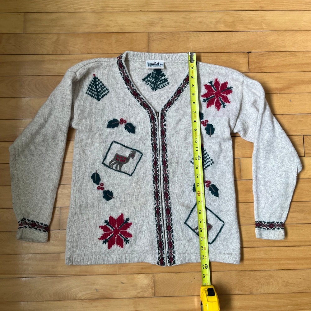 Vintage 1980s Northern Reflections Christmas Knitted Sweater Zip Up Cardigan - Picture 7 of 11